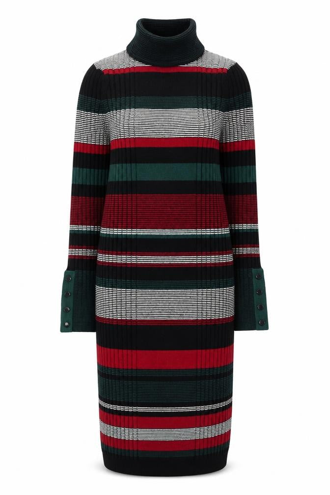 Next Women’s Multicoloured Stripe Knit Roll Neck Bodycon Dress Size 12