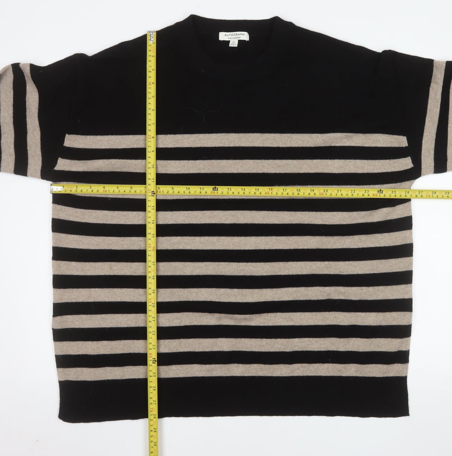 Marks and Spencer Autograph Women’s Black Beige Striped Cashmere Jumper XL