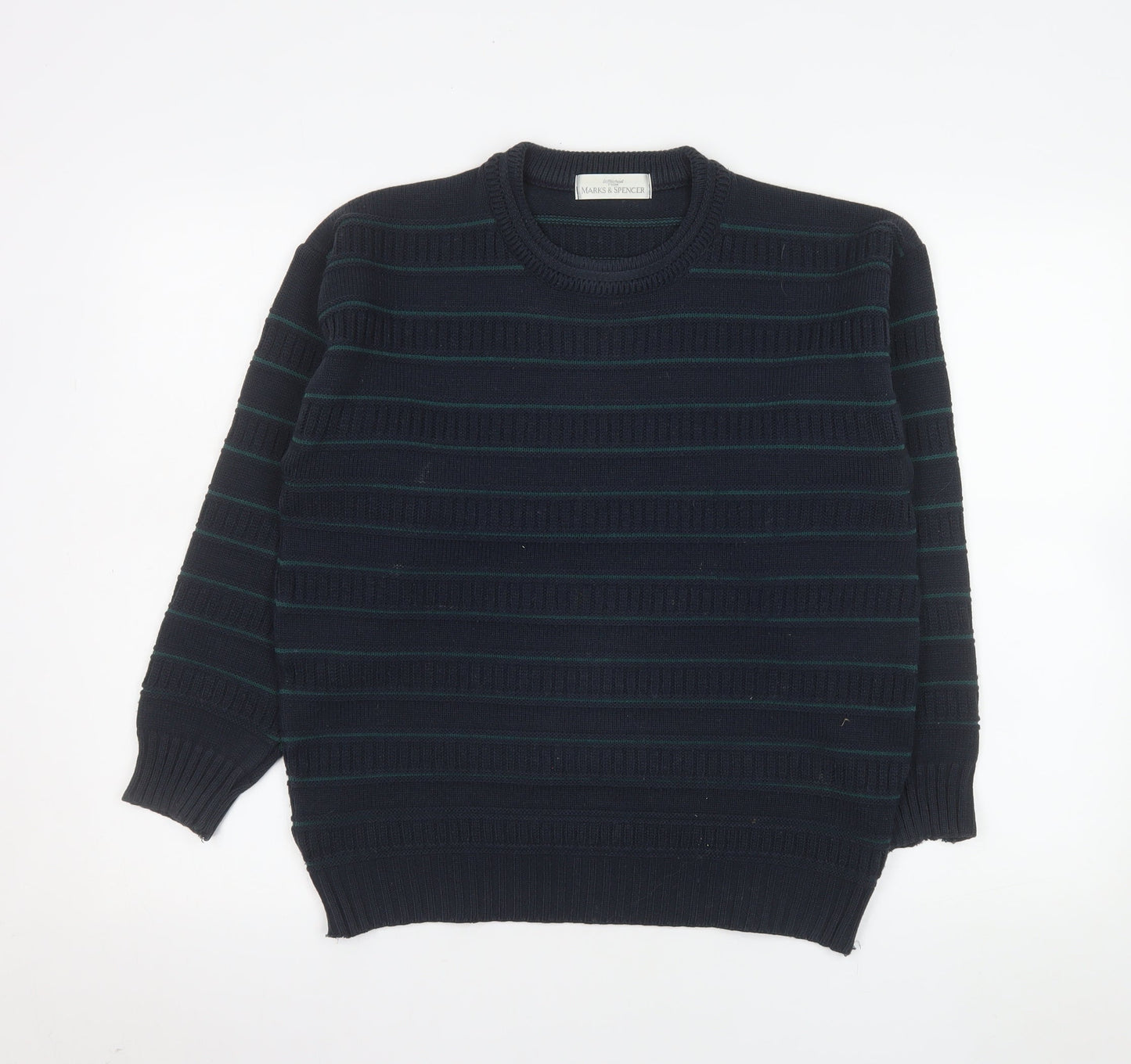 Marks and Spencer Men's Blue Striped Acrylic Pullover Jumper S