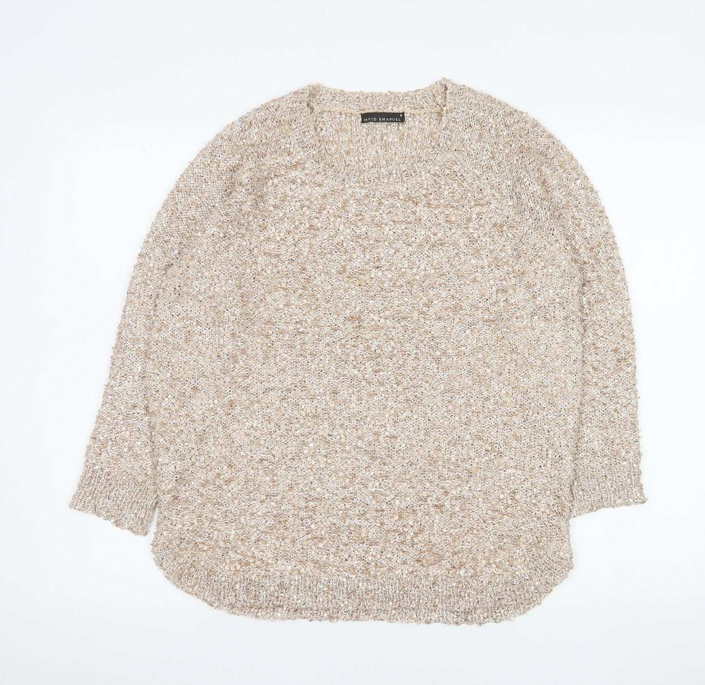 David Emanuel Women's Beige Sequin Knit Pullover Jumper M