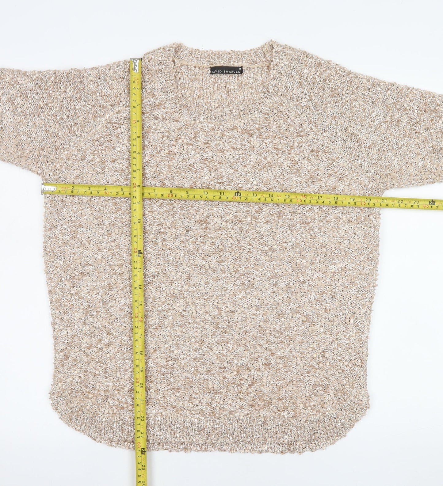 David Emanuel Women's Beige Sequin Knit Pullover Jumper M