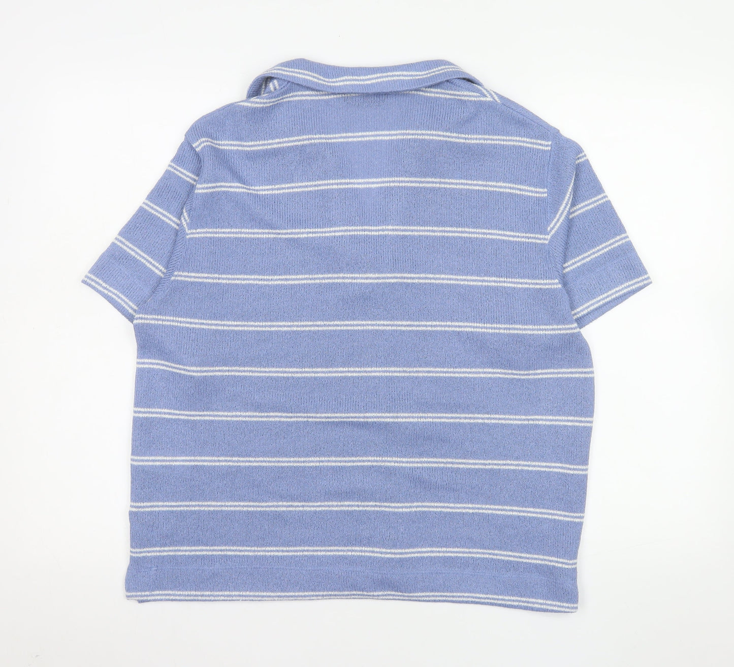 Marks and Spencer Women Blue Striped Knit Polo Top Size 14