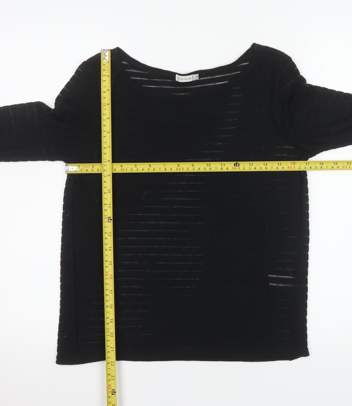 River Island Women's Black Size 12 Boat Neck Open Knit 3/4 Sleeve Jumper