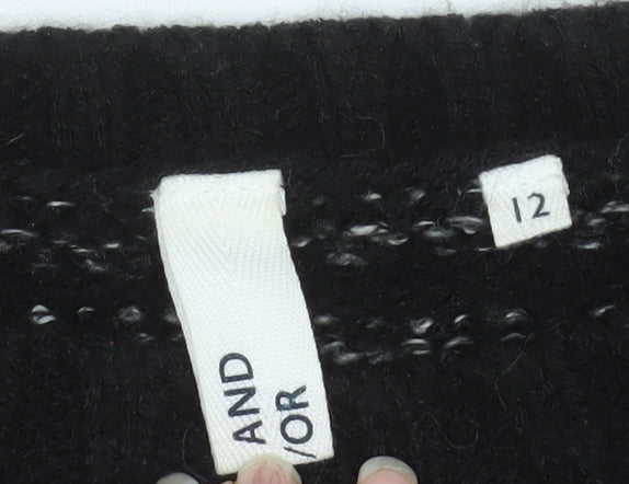 AND/OR Women’s Black Striped Knit Pullover Jumper Size 12