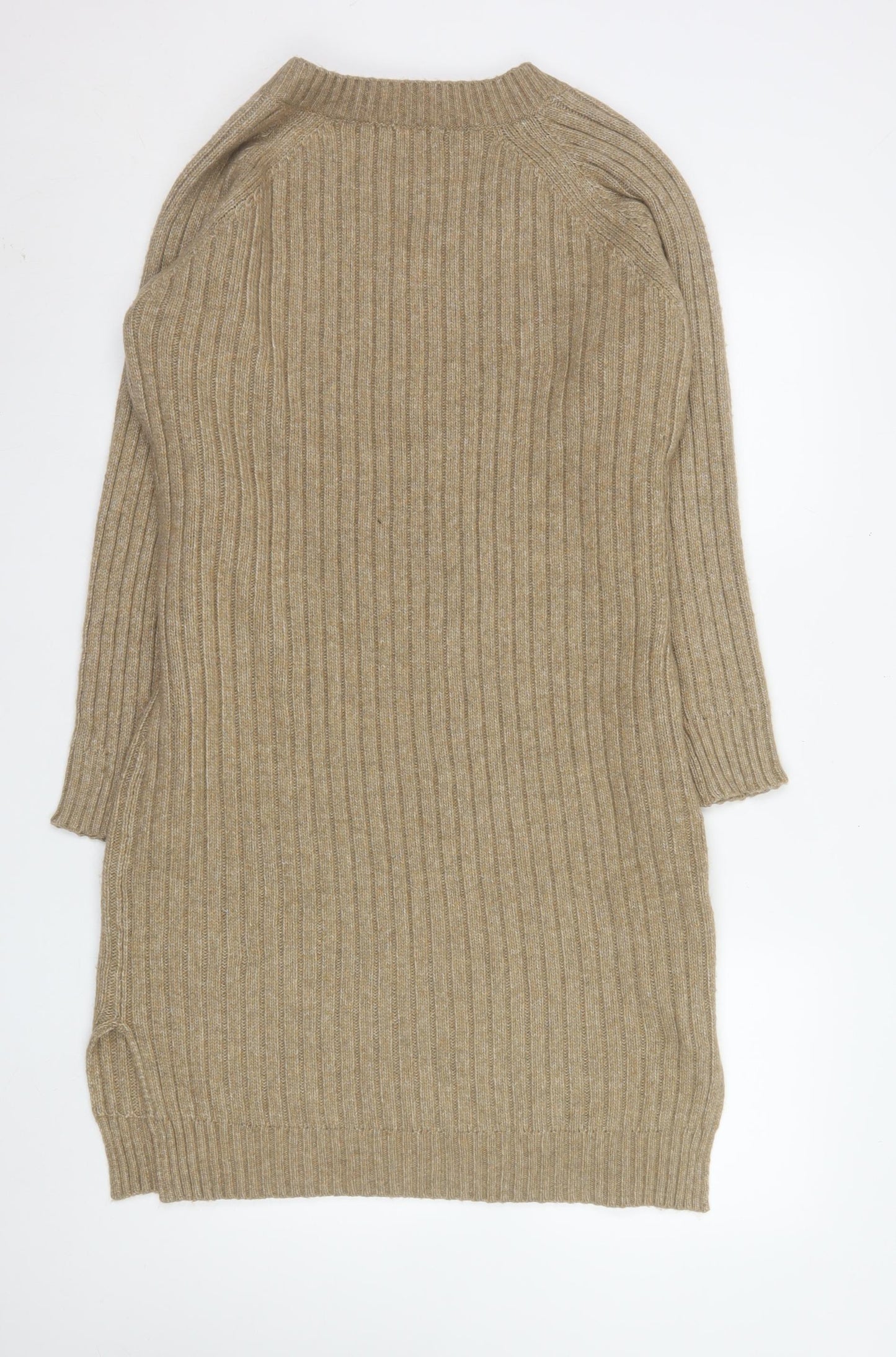 Threadbare Women Beige Petite 12 V-Neck Ribbed Jumper Dress