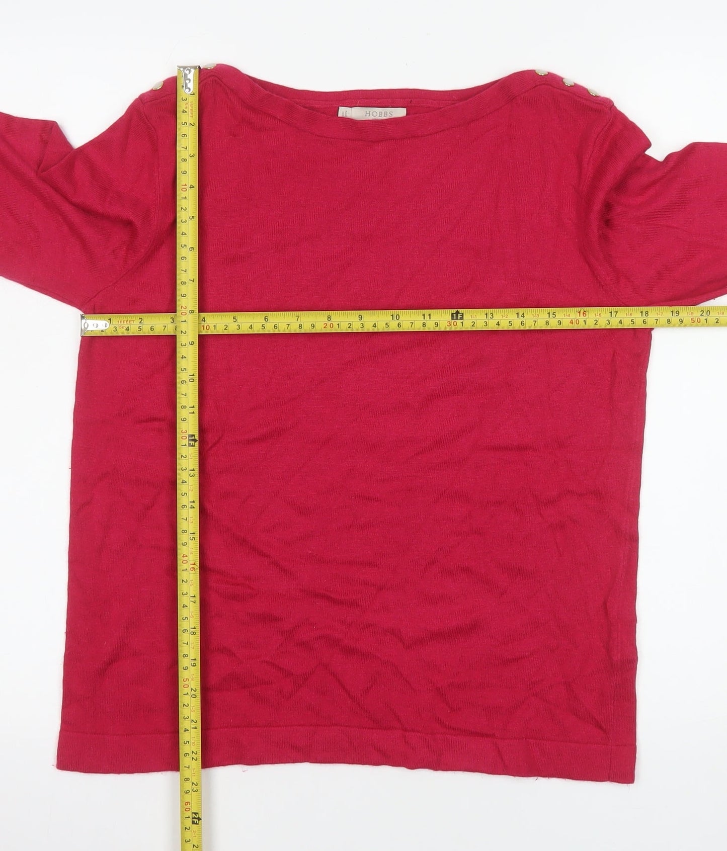 Hobbs Women Red Knit Long Sleeve Boat Neck Blouse M