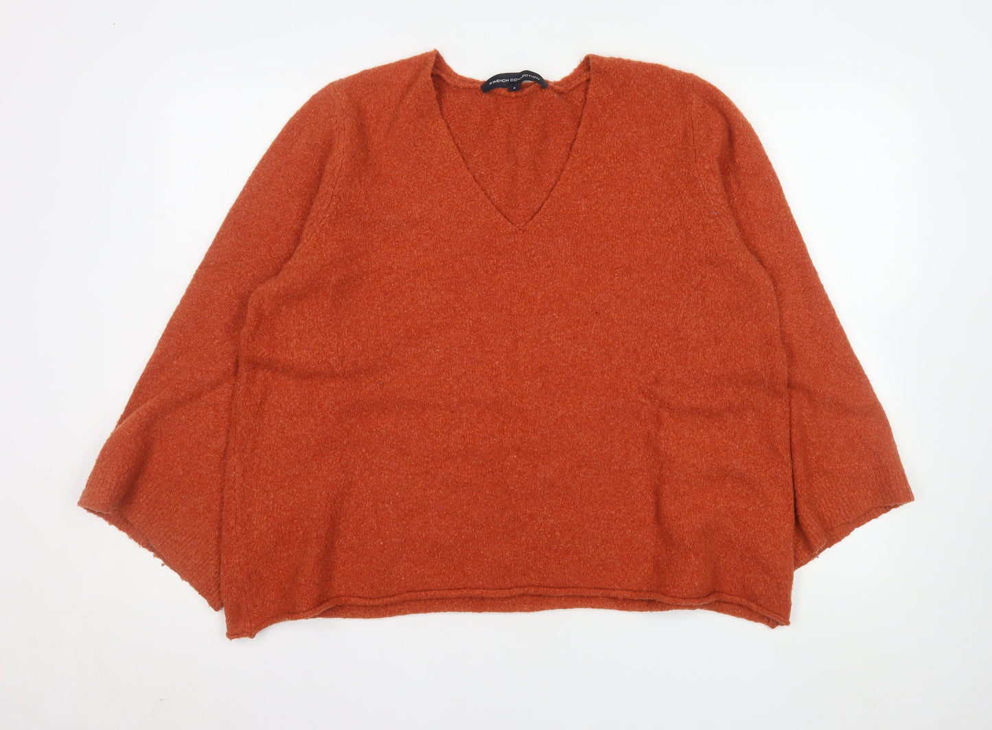 French Connection Women's Orange V-Neck Knit Jumper Size S