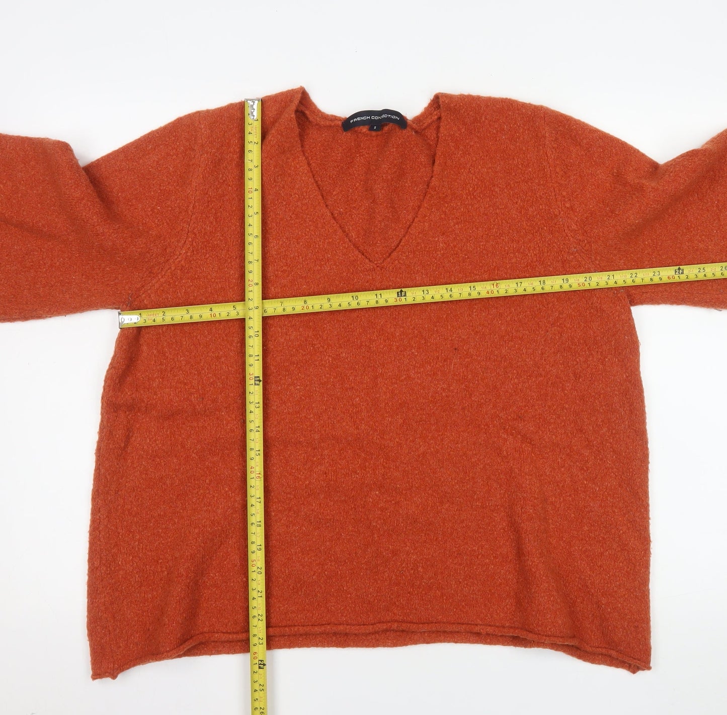 French Connection Women's Orange V-Neck Knit Jumper Size S