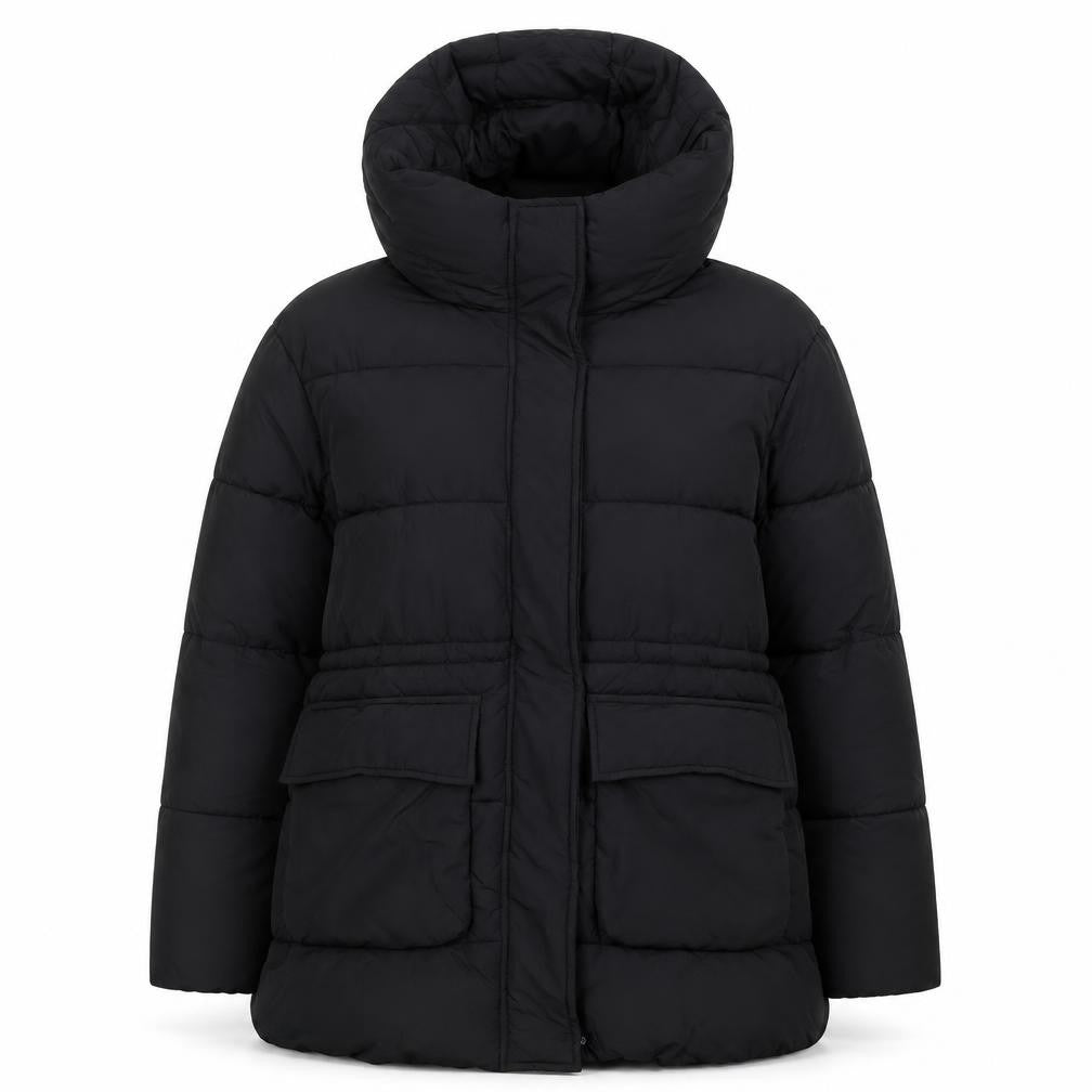 F&F Women's Black Puffer Jacket S Hooded Quilted Winter Coat