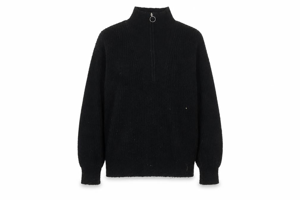 Jack Wills Women Black Half Zip Ribbed Pullover Sweater UK 8