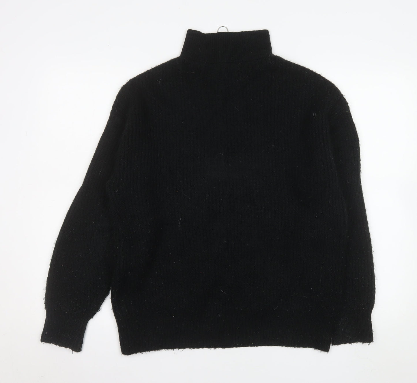 Jack Wills Women Black Half Zip Ribbed Pullover Sweater UK 8