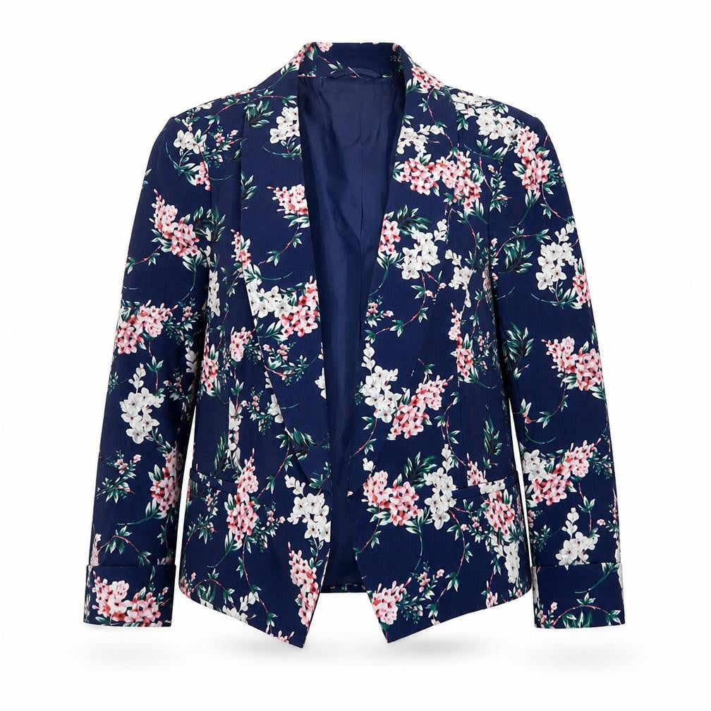 Front view of Papaya Women Navy Floral Blazer Jacket, size 14, Polyester Lined