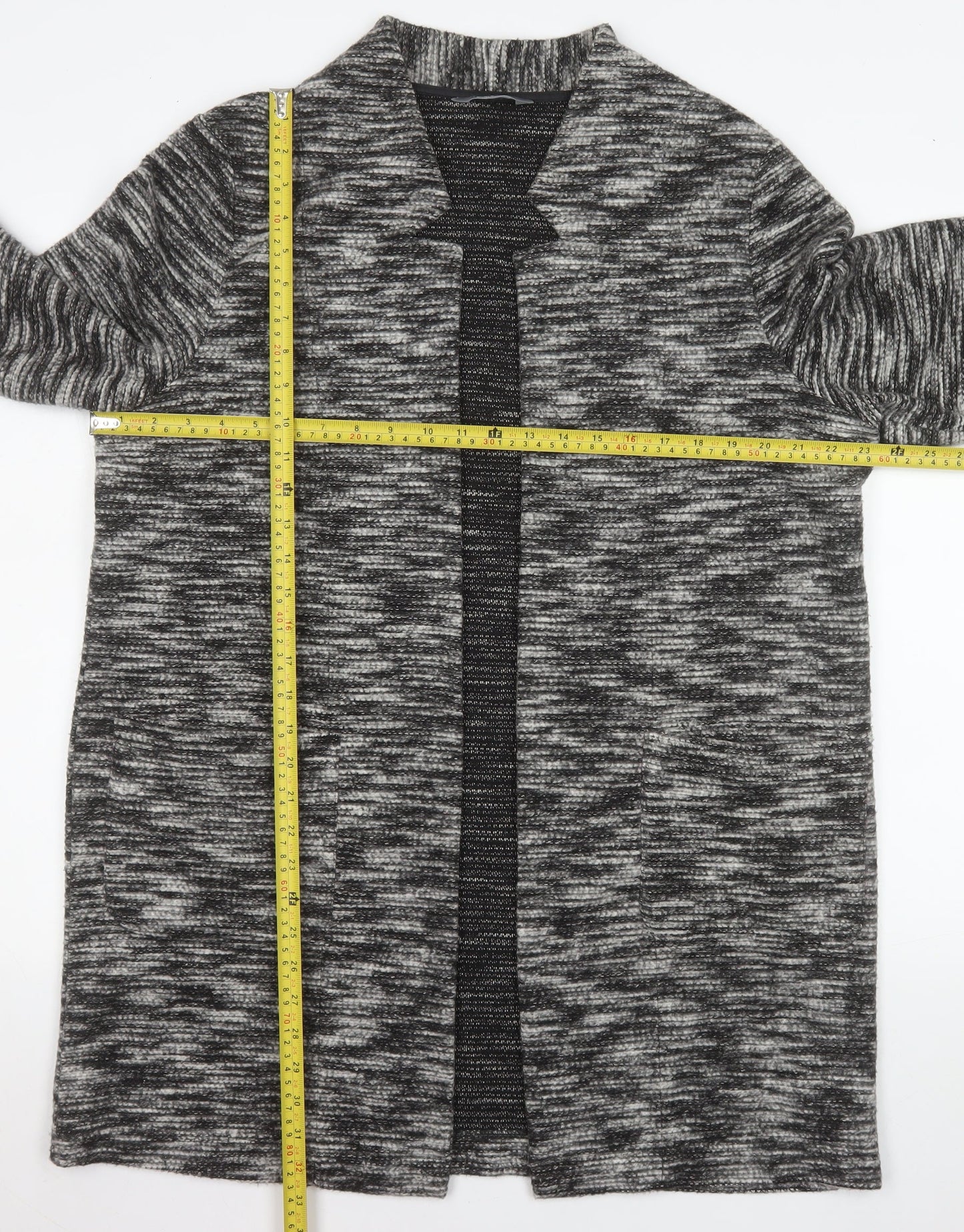 Nutmeg Womens Grey Knit Mid-Length Coatigan Size 18 Open Front