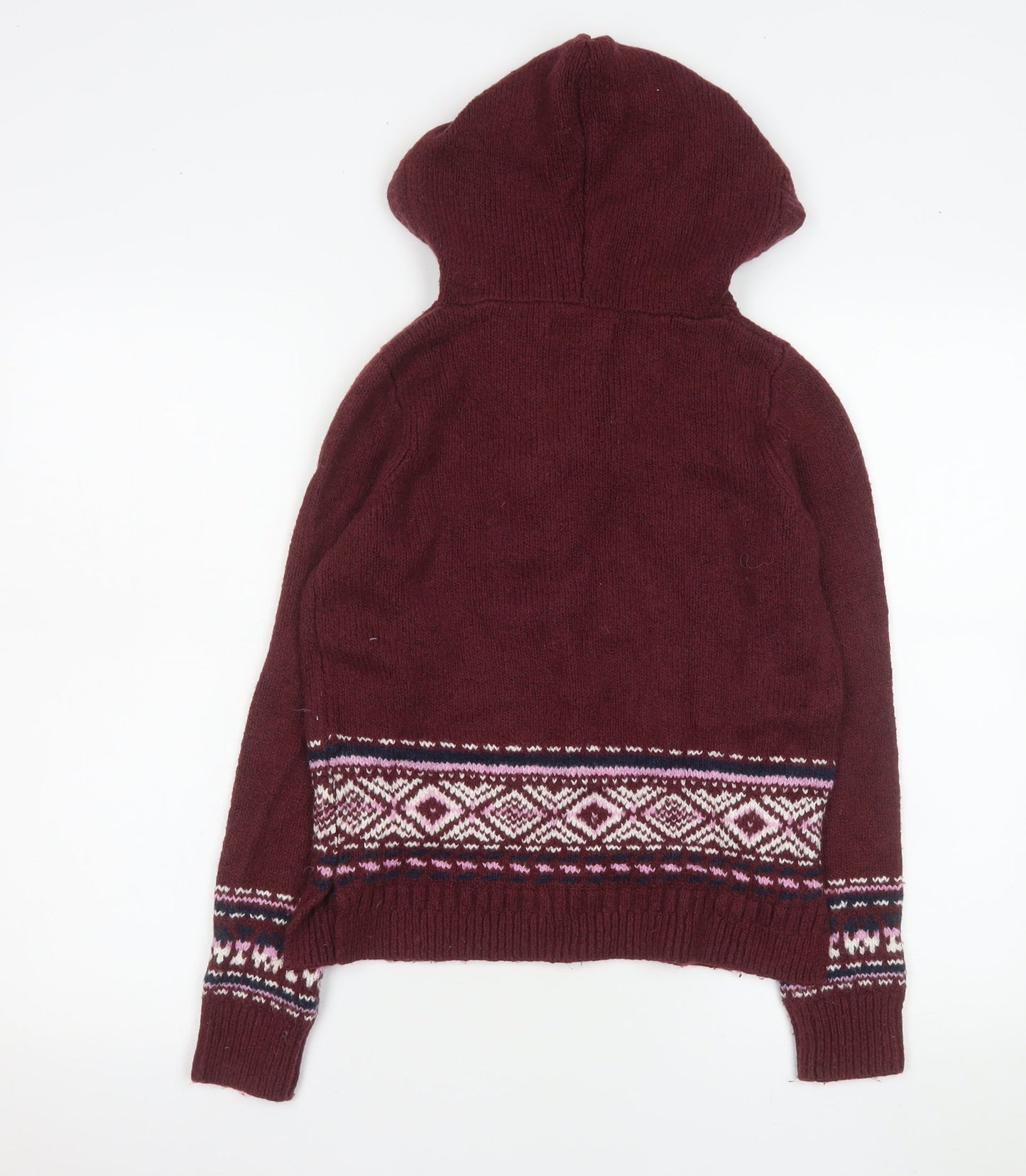 Hollister Womens Burgundy Fair Isle Hooded Pullover Sweater XS
