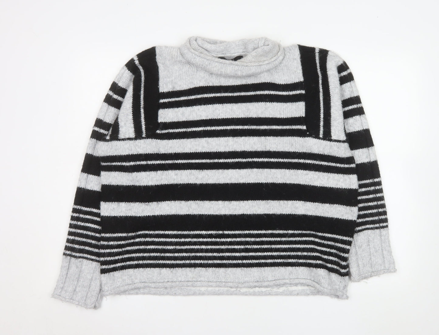 Next Women’s Grey & Black Striped Roll Neck Knit Jumper Size 16