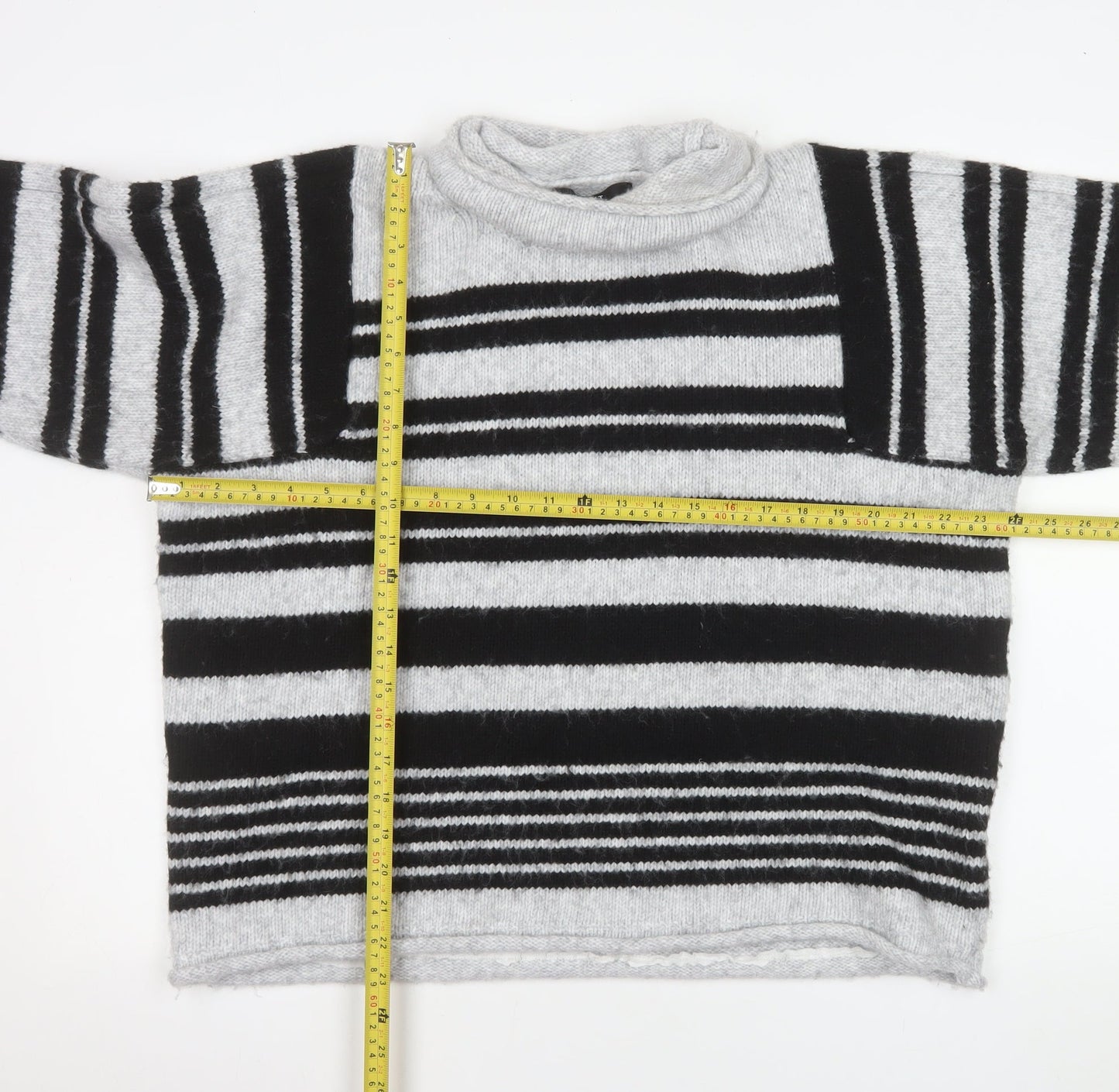 Next Women’s Grey & Black Striped Roll Neck Knit Jumper Size 16