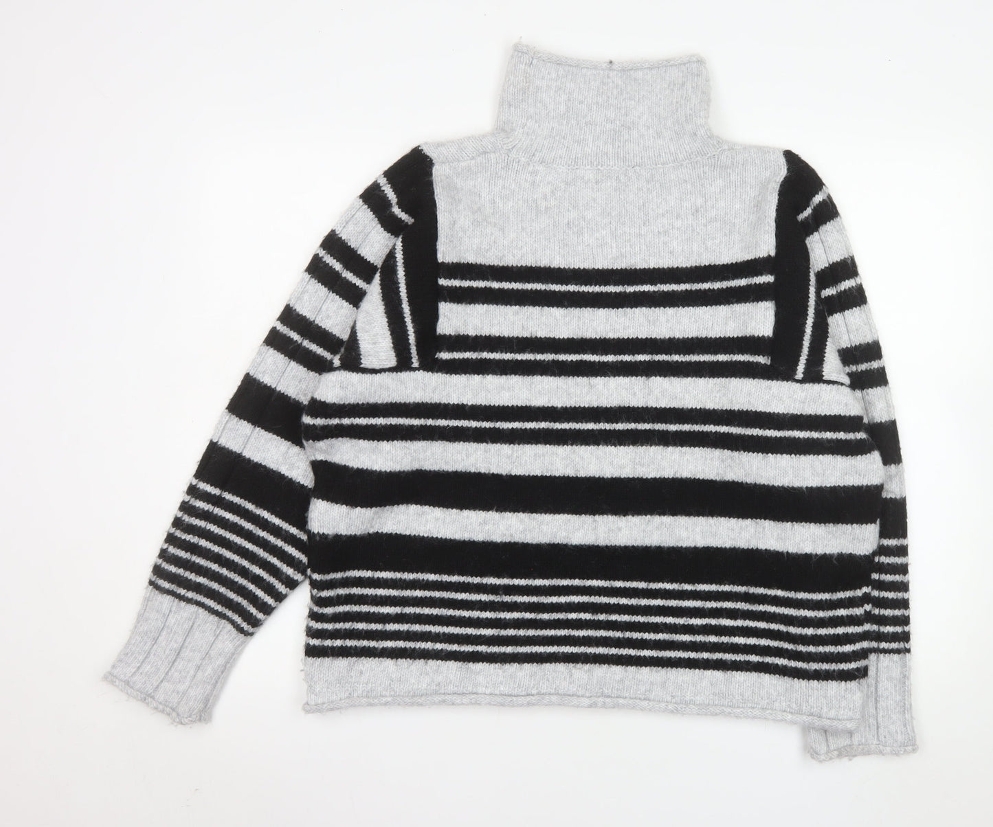 Next Women’s Grey & Black Striped Roll Neck Knit Jumper Size 16