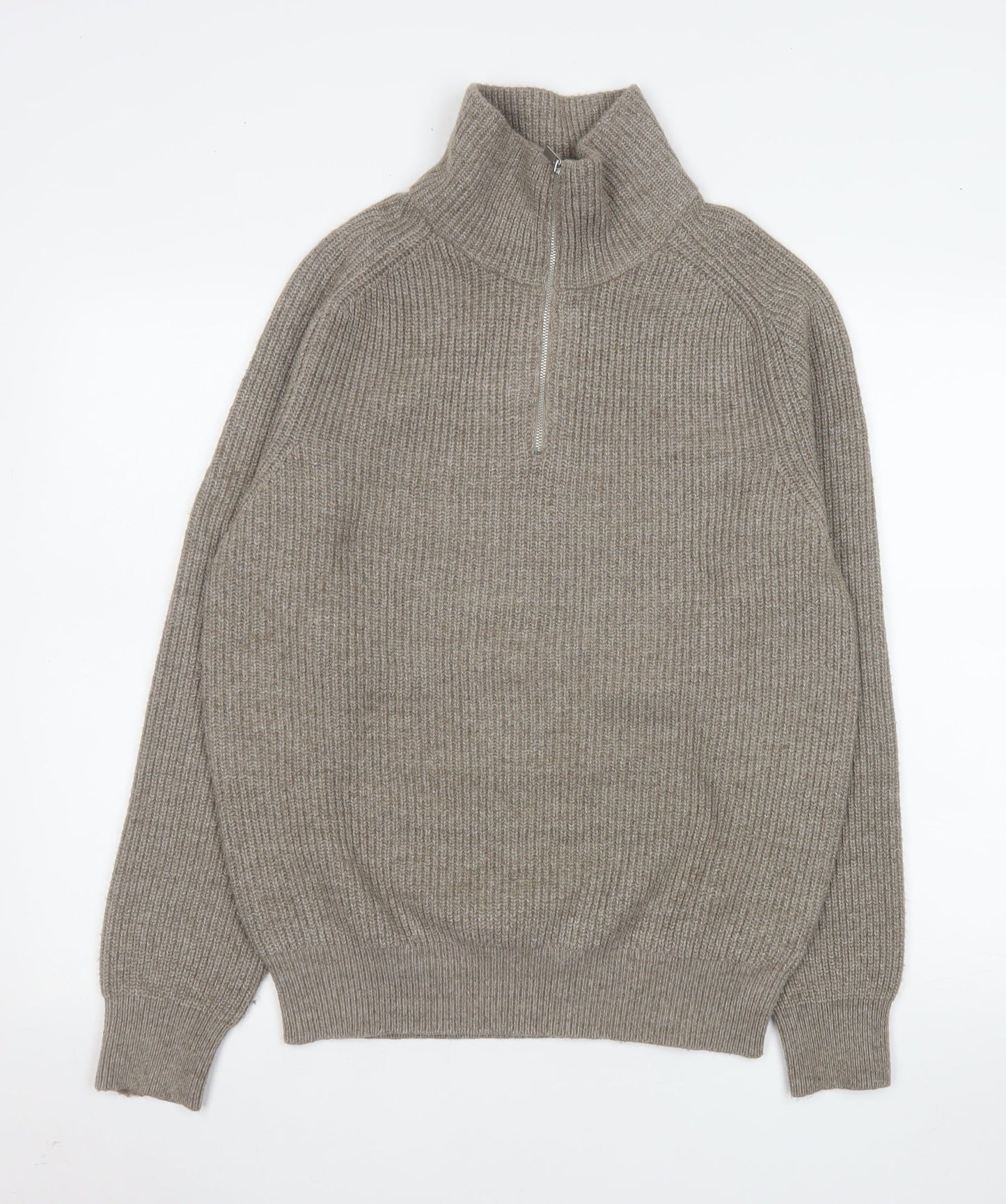 Next Mens Beige 1/2 Zip Ribbed Knit Sweatshirt Size S Classic Style
