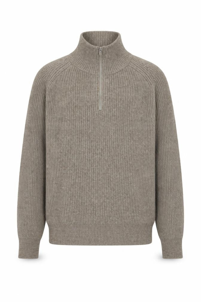 Next Mens Beige 1/2 Zip Ribbed Knit Sweatshirt Size S Classic Style