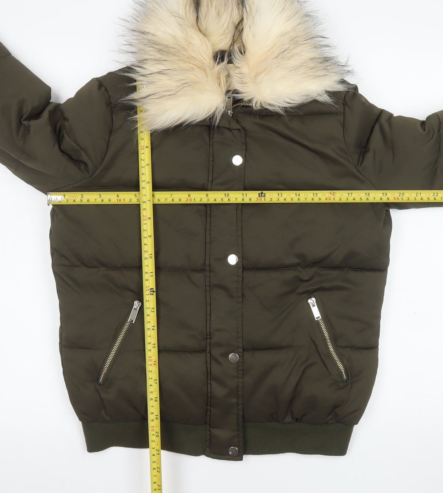 River Island Women’s Green Faux Fur Puffer Jacket UK 10