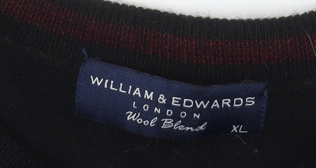 William & Edwards Men’s Black Wool Blend Crew Neck Jumper XL