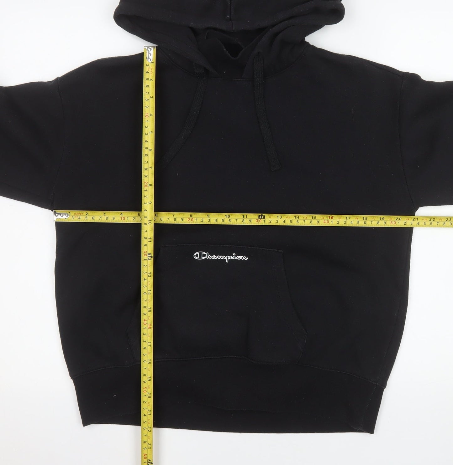 Champion Men's Black Pullover Hoodie Medium Fleece Logo Sweatshirt