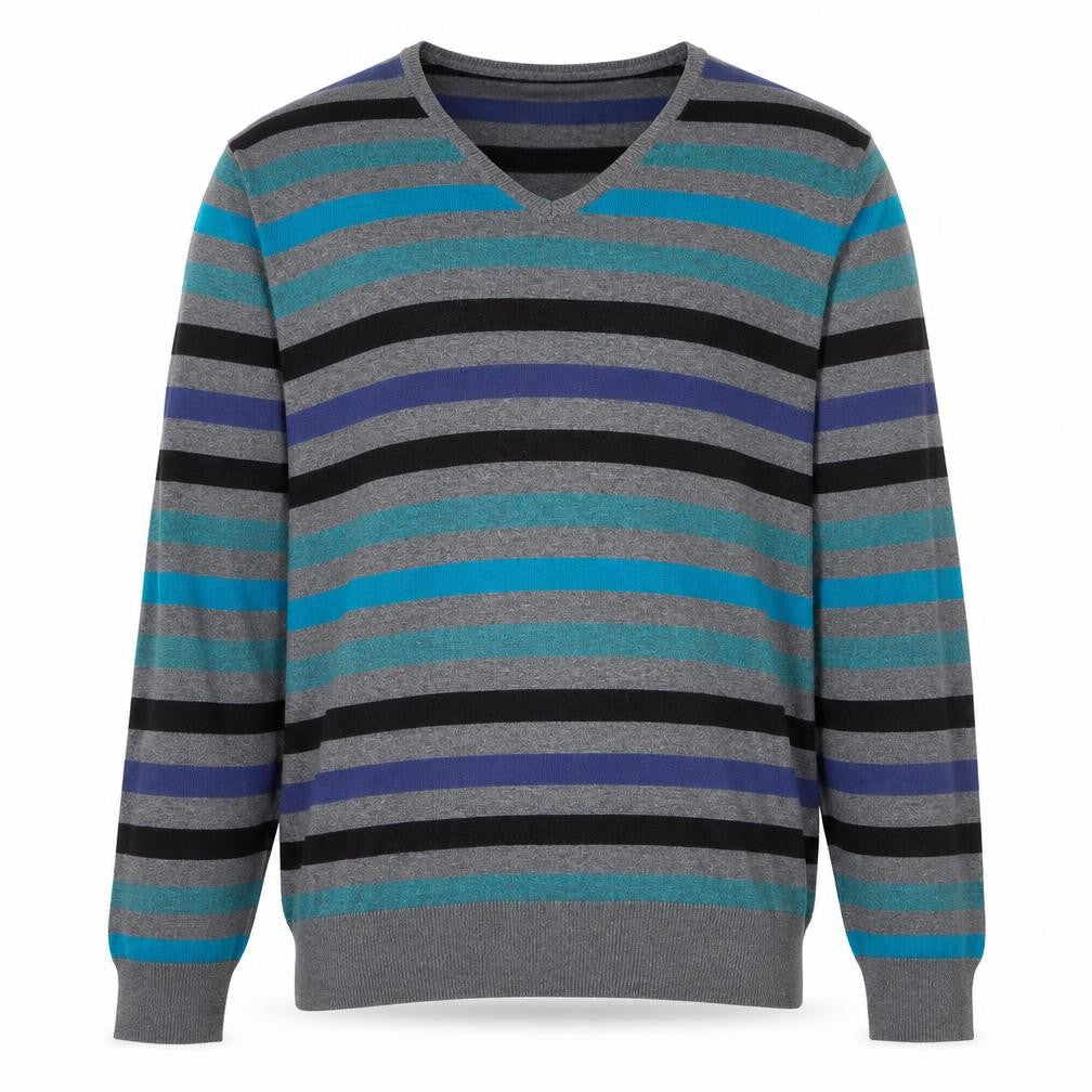 Marks and Spencer Men’s Multicoloured Striped V-Neck Jumper Size L