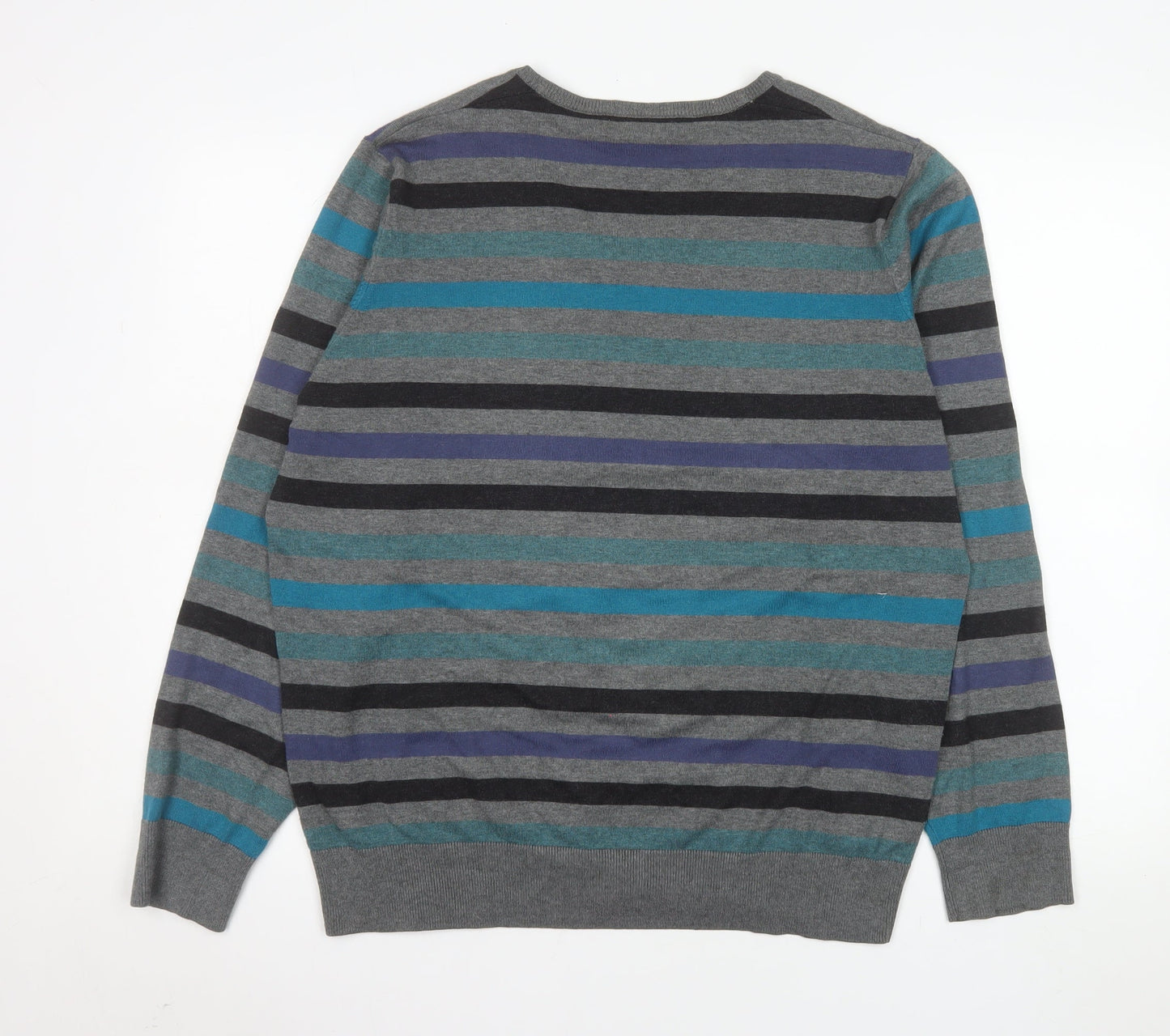 Marks and Spencer Men’s Multicoloured Striped V-Neck Jumper Size L