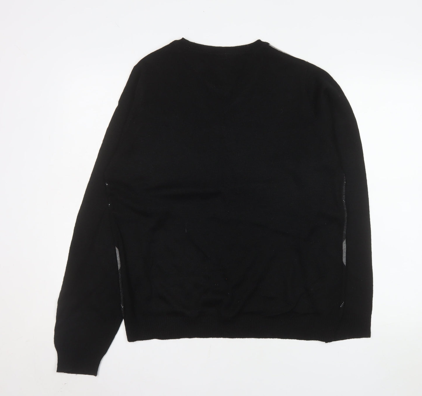 Chisel Men's Black Argyle V-Neck Acrylic Jumper Size S