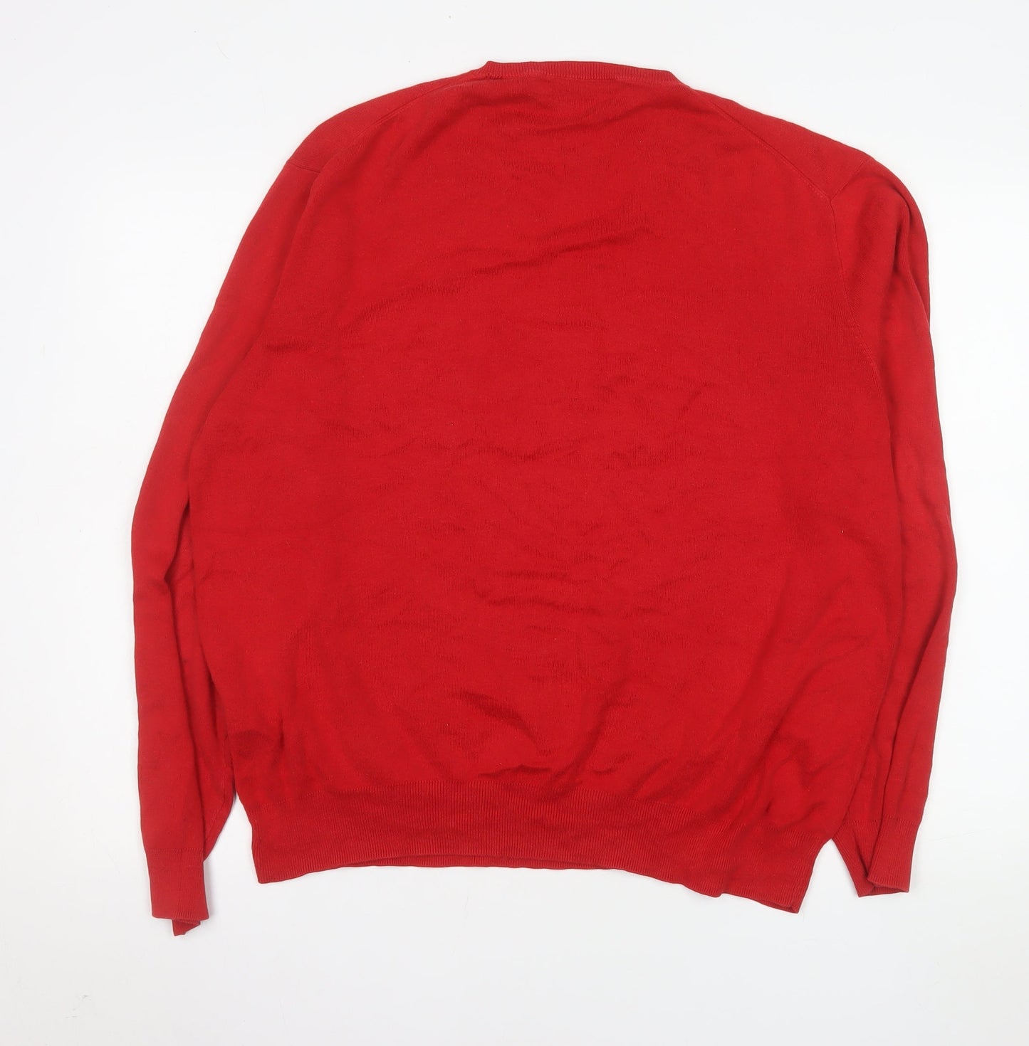 Ralph Lauren Men's Red V-Neck Cotton Jumper XL Classic Fit