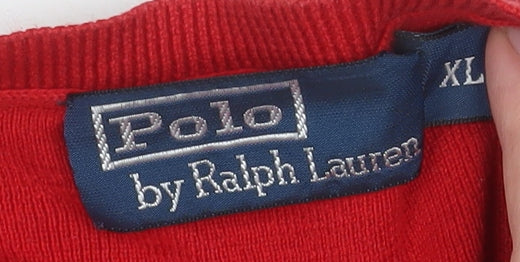 Ralph Lauren Men's Red V-Neck Cotton Jumper XL Classic Fit
