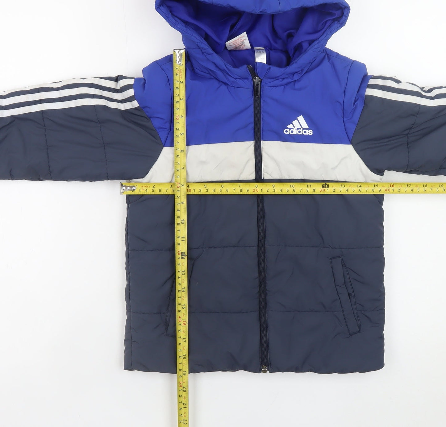 Adidas Boys Blue Colourblock Hooded Puffer Jacket 5-6 Years