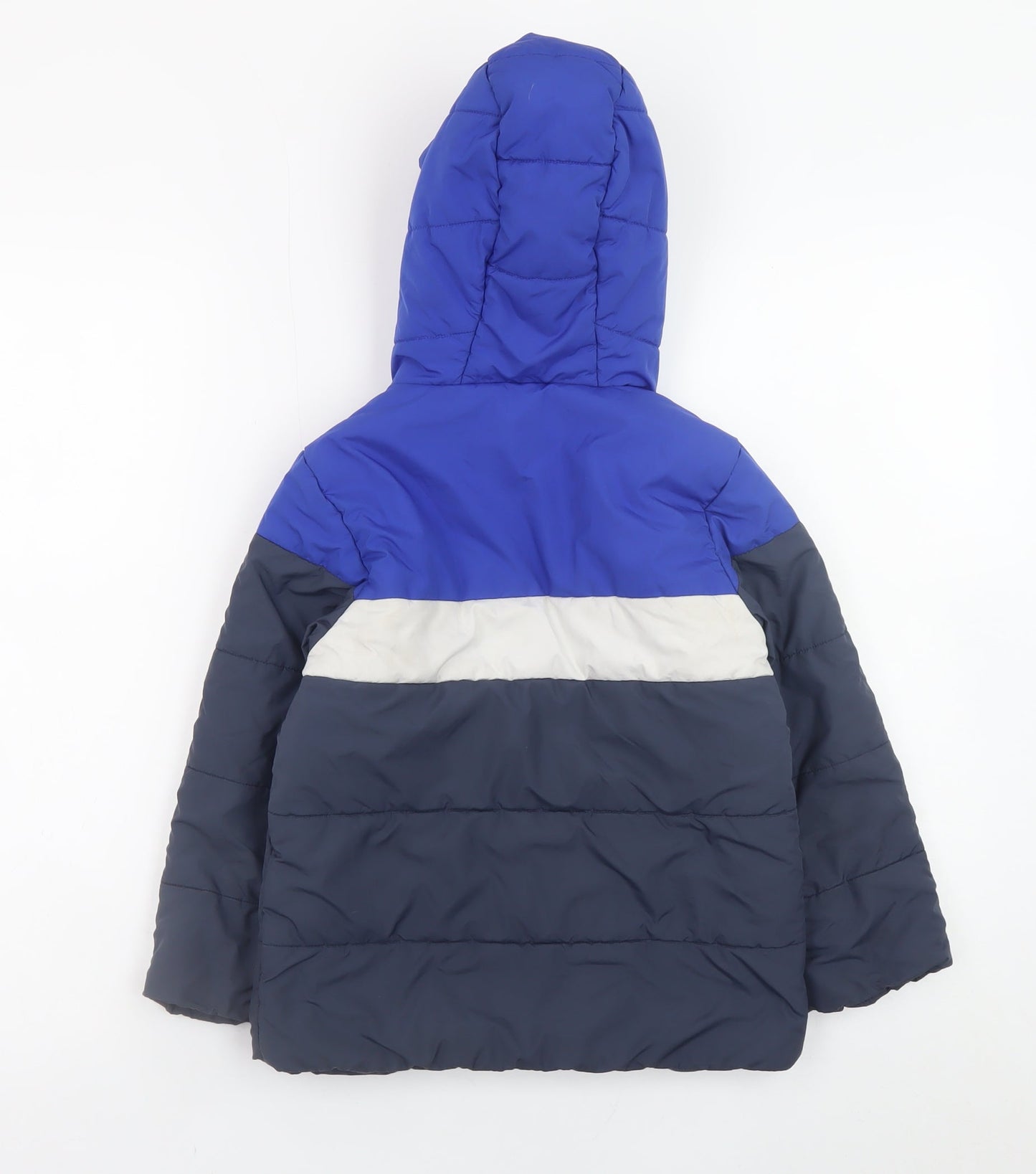 Adidas Boys Blue Colourblock Hooded Puffer Jacket 5-6 Years