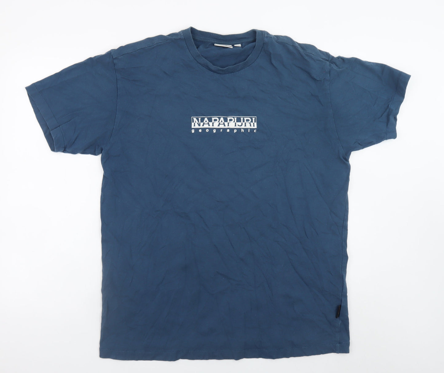 Napapijri Men's Blue Cotton Crew Neck Logo T-Shirt Size L