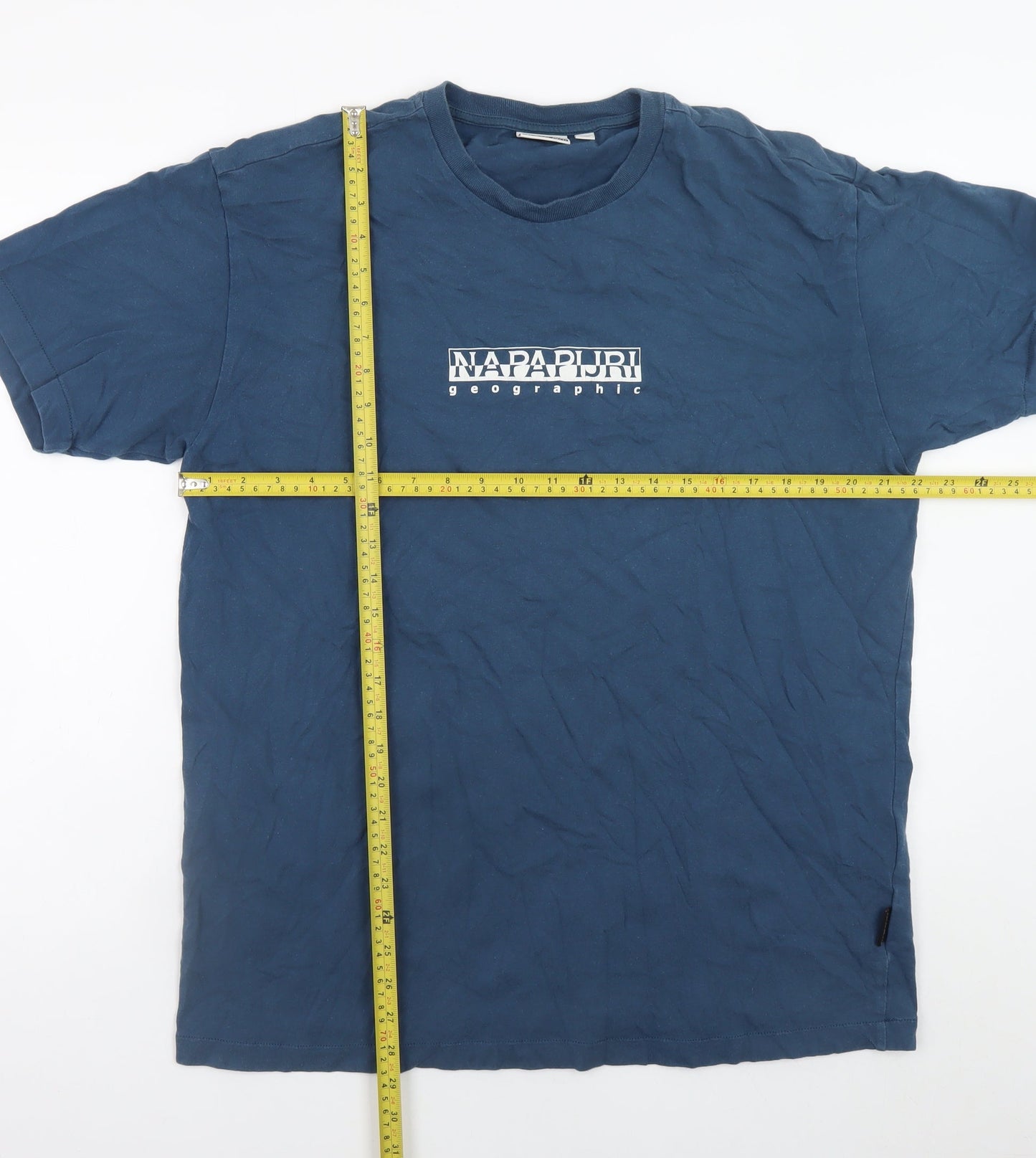 Napapijri Men's Blue Cotton Crew Neck Logo T-Shirt Size L