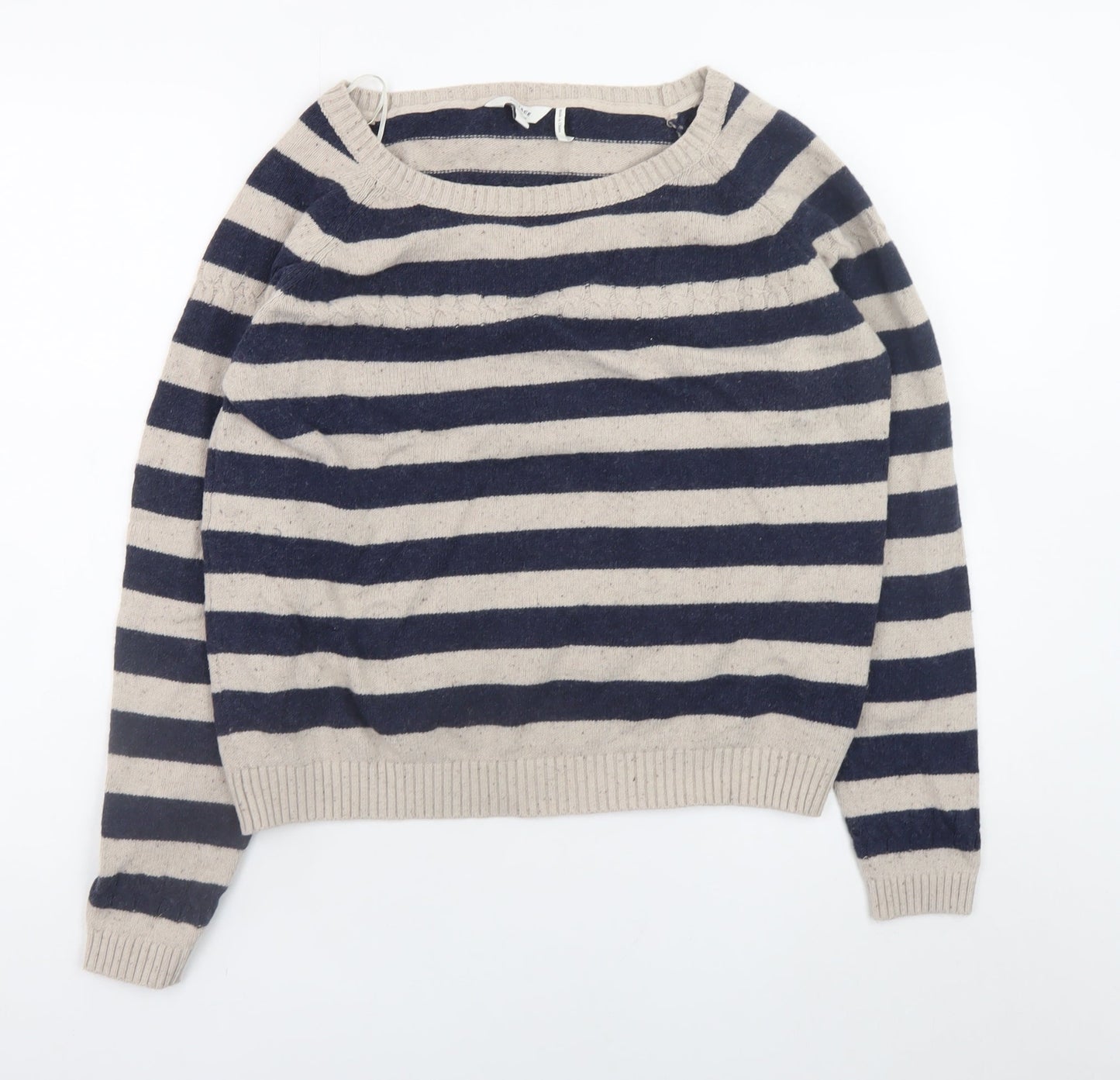 FatFace Womens Beige Navy Striped Wool Jumper Size 18 Regular Fit