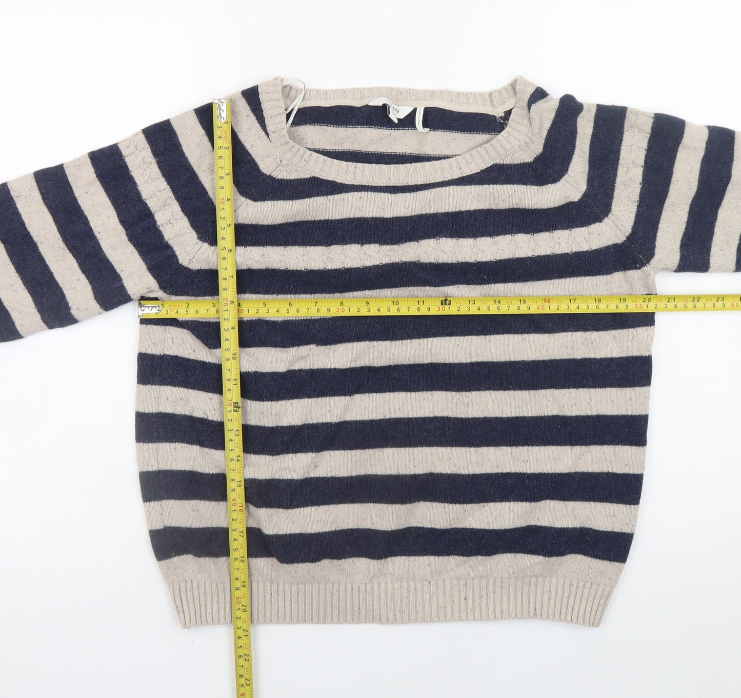 FatFace Womens Beige Navy Striped Wool Jumper Size 18 Regular Fit