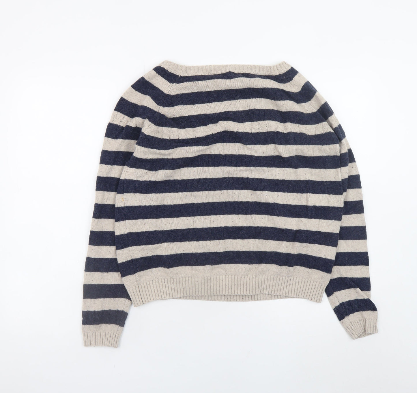 FatFace Womens Beige Navy Striped Wool Jumper Size 18 Regular Fit