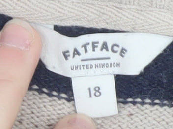 FatFace Womens Beige Navy Striped Wool Jumper Size 18 Regular Fit