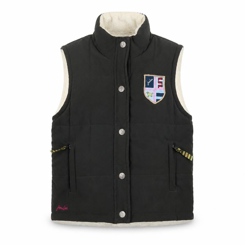 Front view of Joules girls’ green quilted waistcoat gilet 4-5 years lined padded bodywarmer