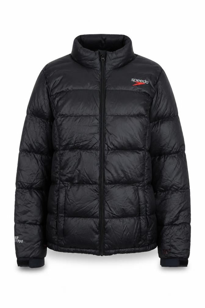 Front view of Speedo Women's Black Puffer Jacket, size 10, Insulated Lightweight