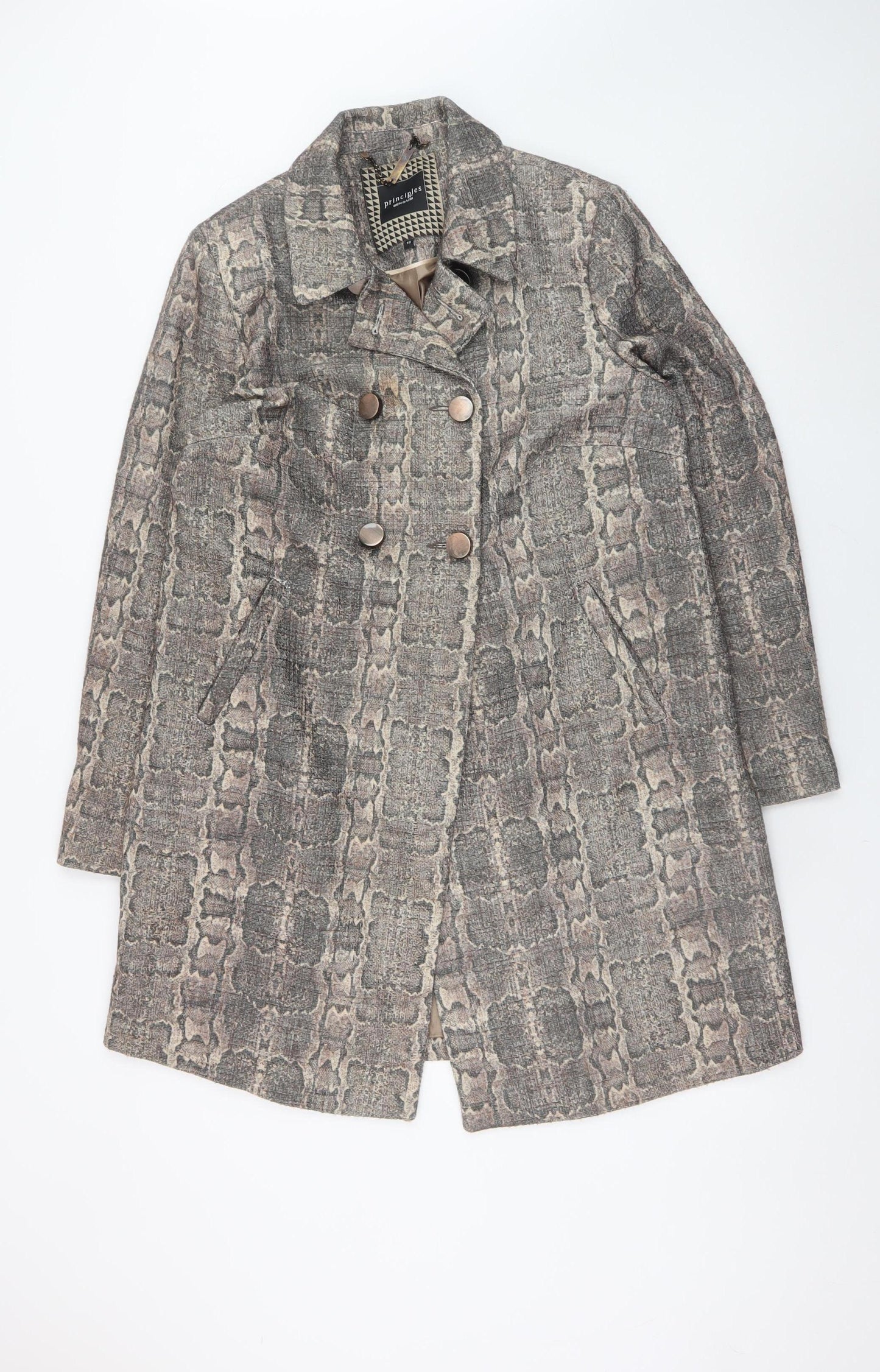 Principles by Ben de Lisi Women's Grey Animal Print Mid-Length Overcoat Size 16