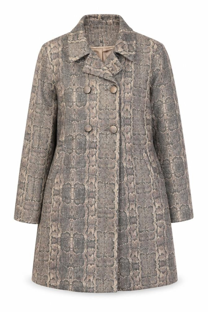 Front view of Principles by Ben de Lisi Women's Grey Animal Print Mid-Length Overcoat, size 16