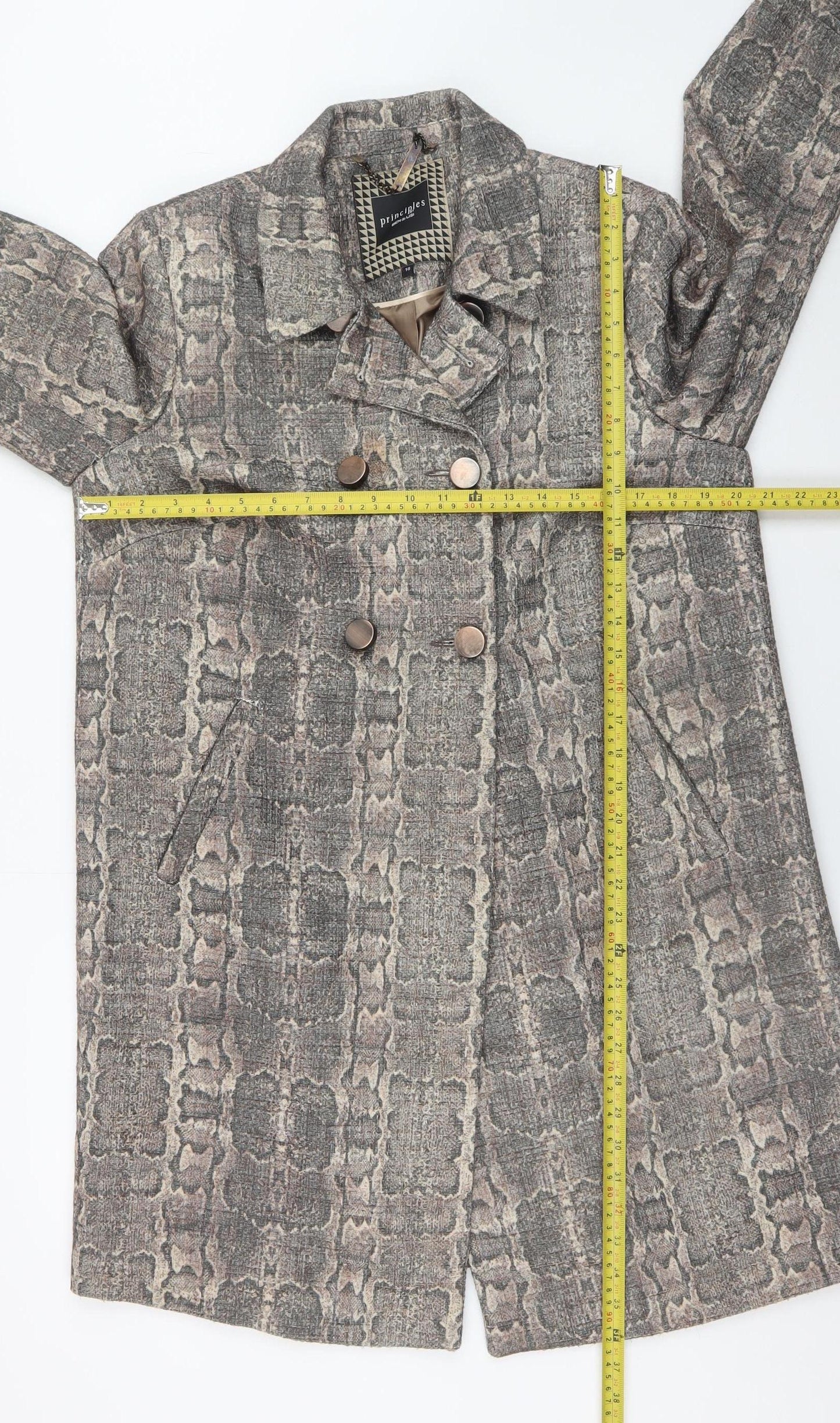 Principles by Ben de Lisi Women's Grey Animal Print Mid-Length Overcoat Size 16