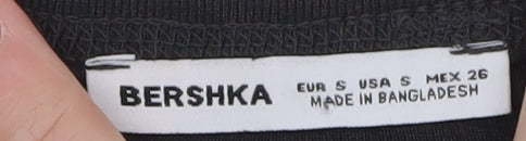 Bershka Womens Black Cropped Long Sleeve Melbourne T-Shirt Size S