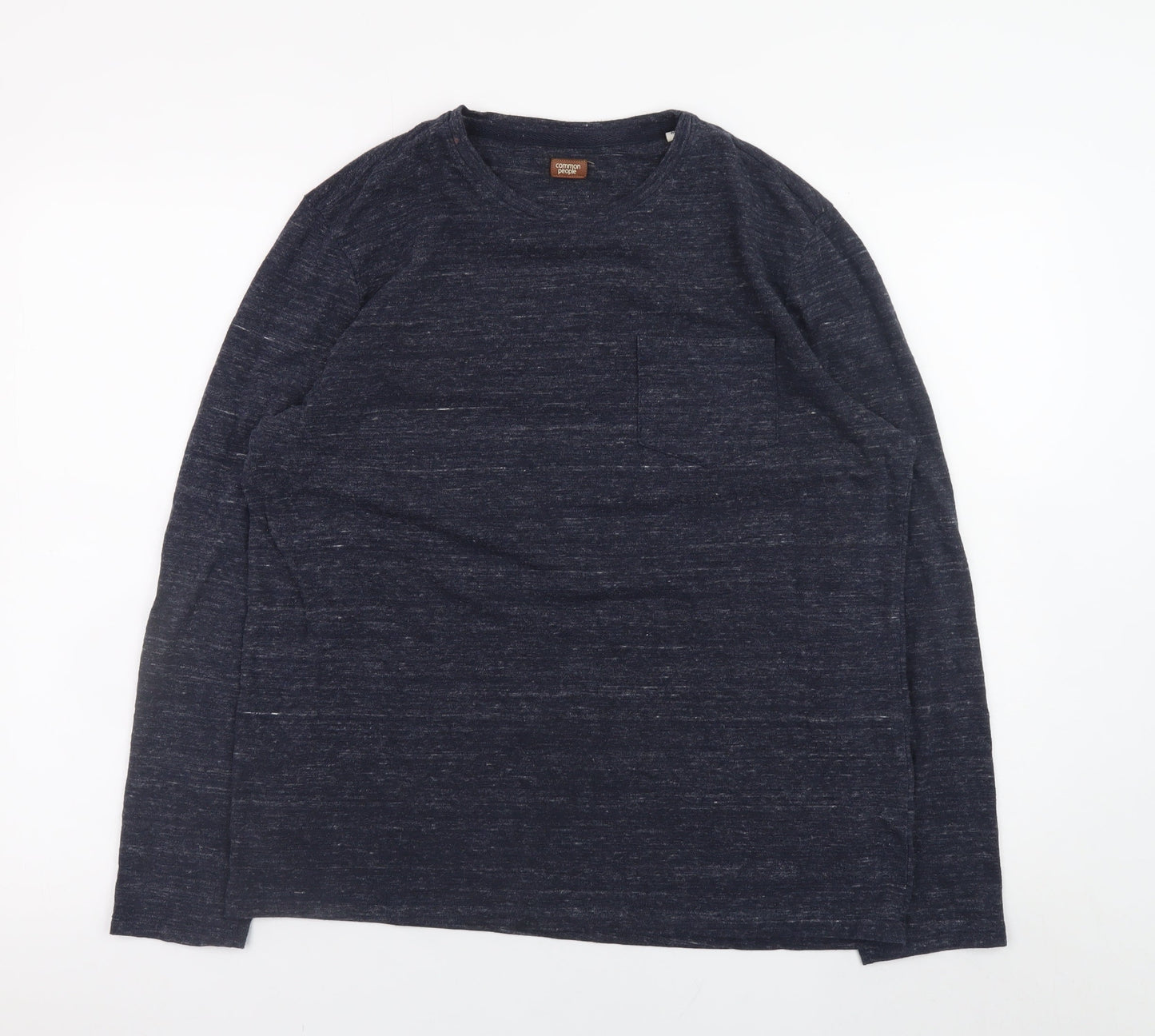 Common People Men's Blue Long Sleeve Crew Neck Cotton Blend T-Shirt M
