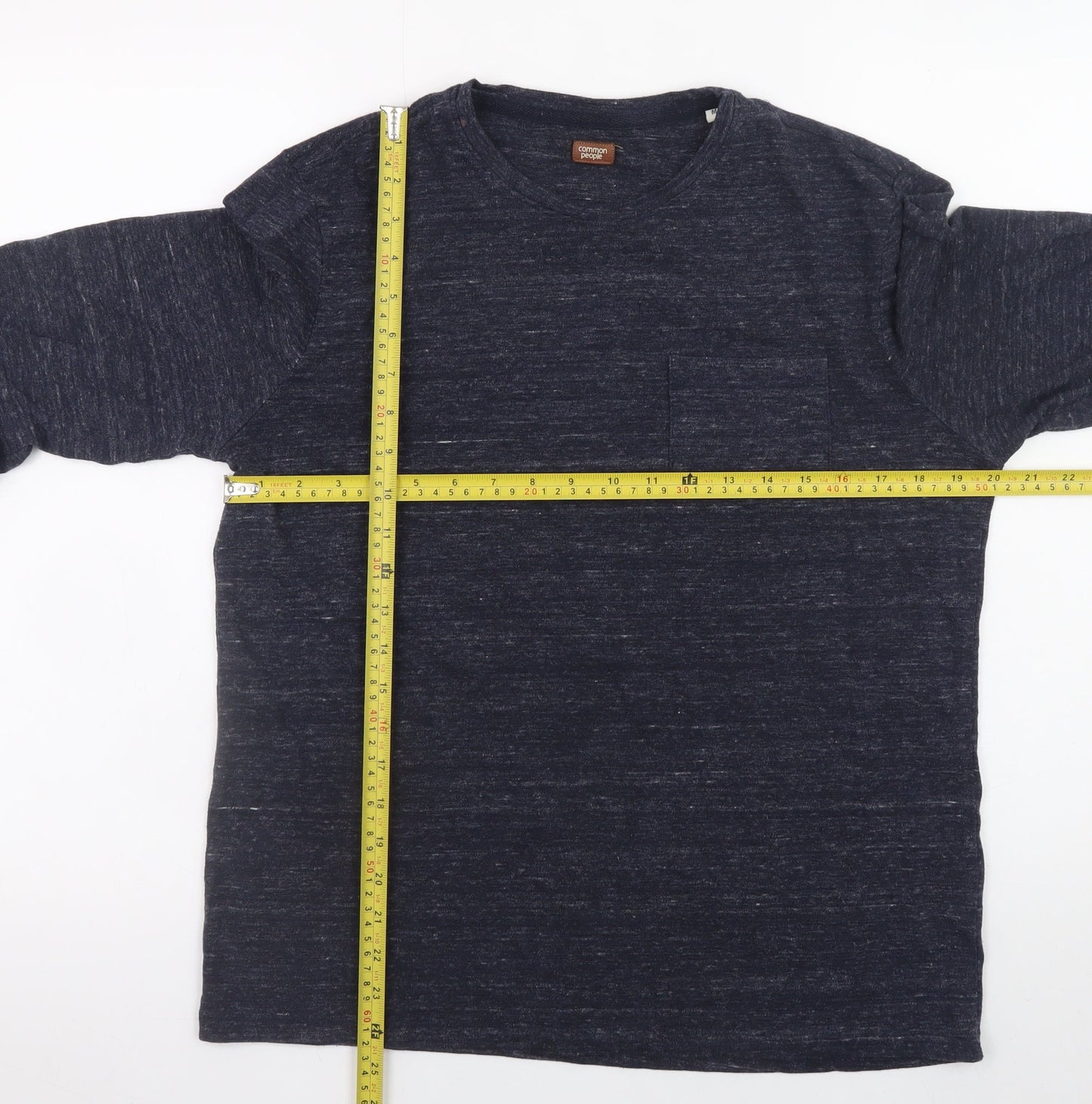 Common People Men's Blue Long Sleeve Crew Neck Cotton Blend T-Shirt M