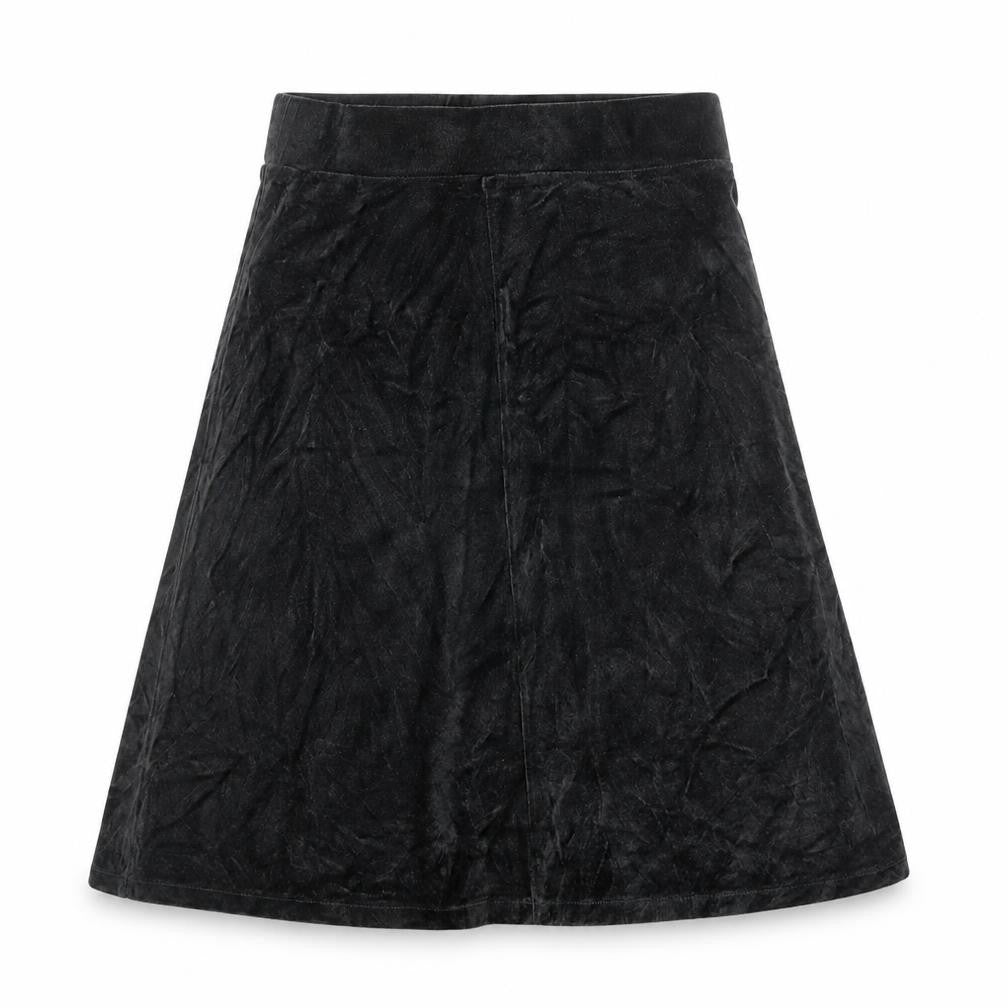 Front view of Mantaray women’s black suede a-line knee length skirt, size UK 10