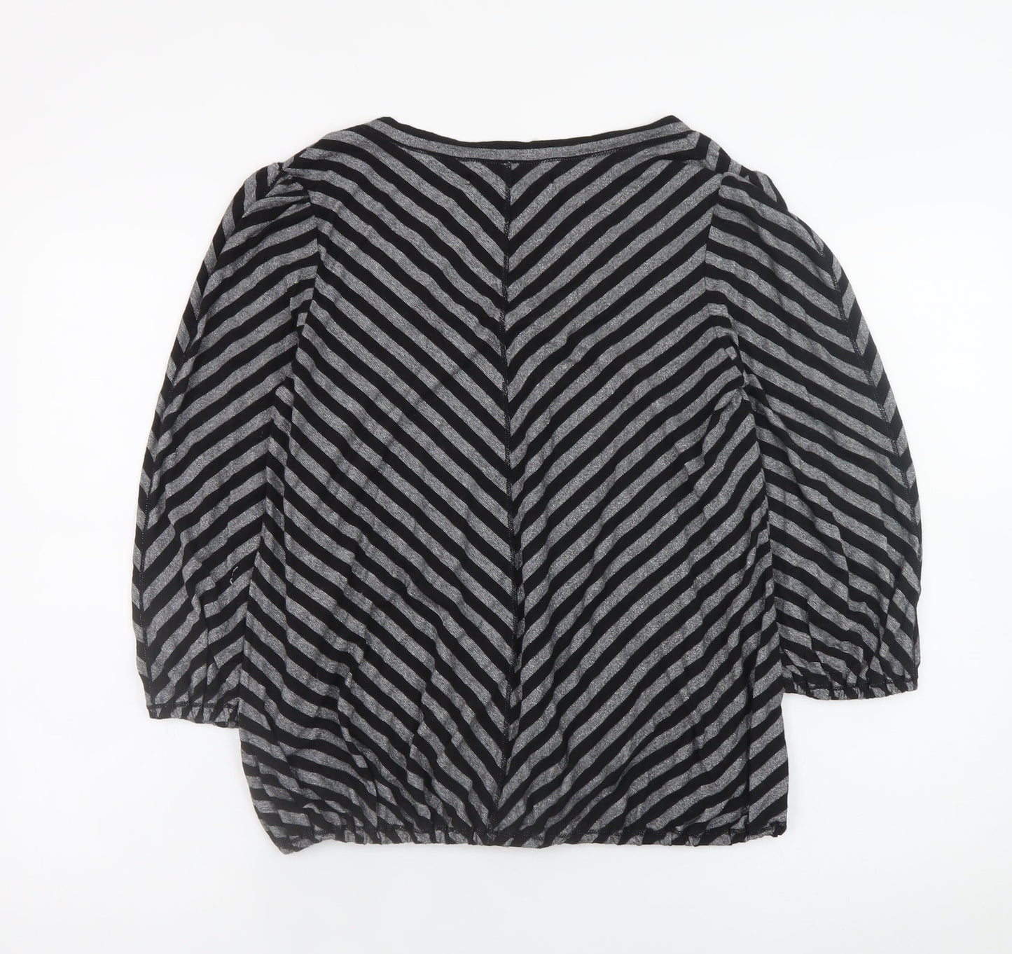 Studio M Women’s Grey Striped Metallic Jersey Blouse L Regular