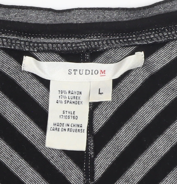 Studio M Women’s Grey Striped Metallic Jersey Blouse L Regular